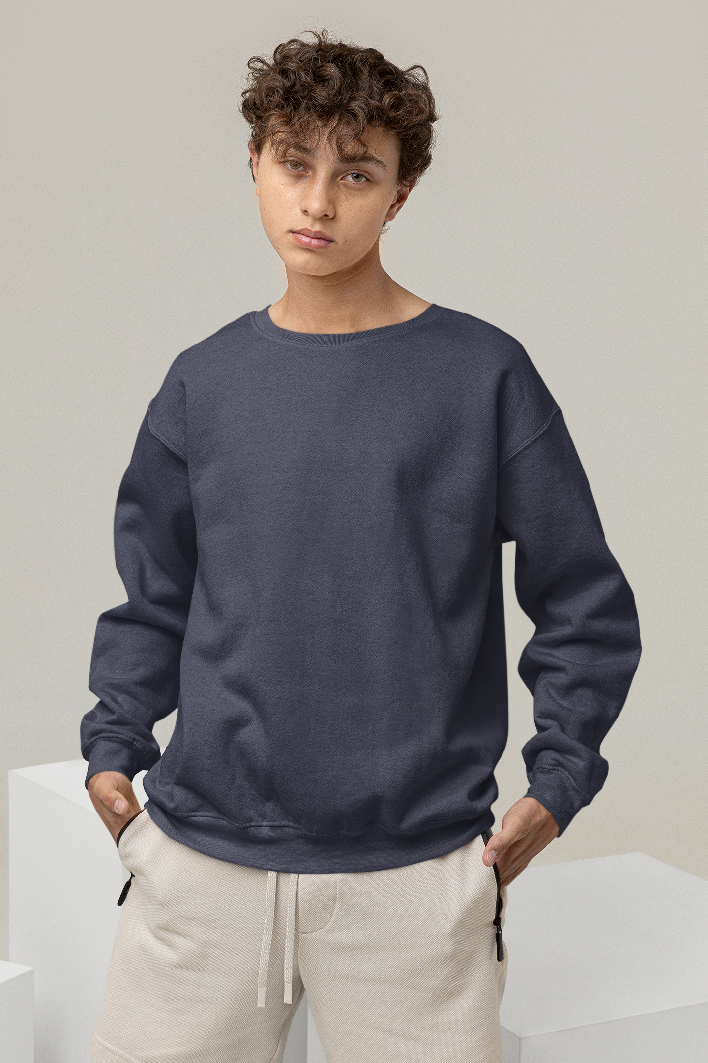 SWEATSHIRTS NAVY BLUE : SOLIDS