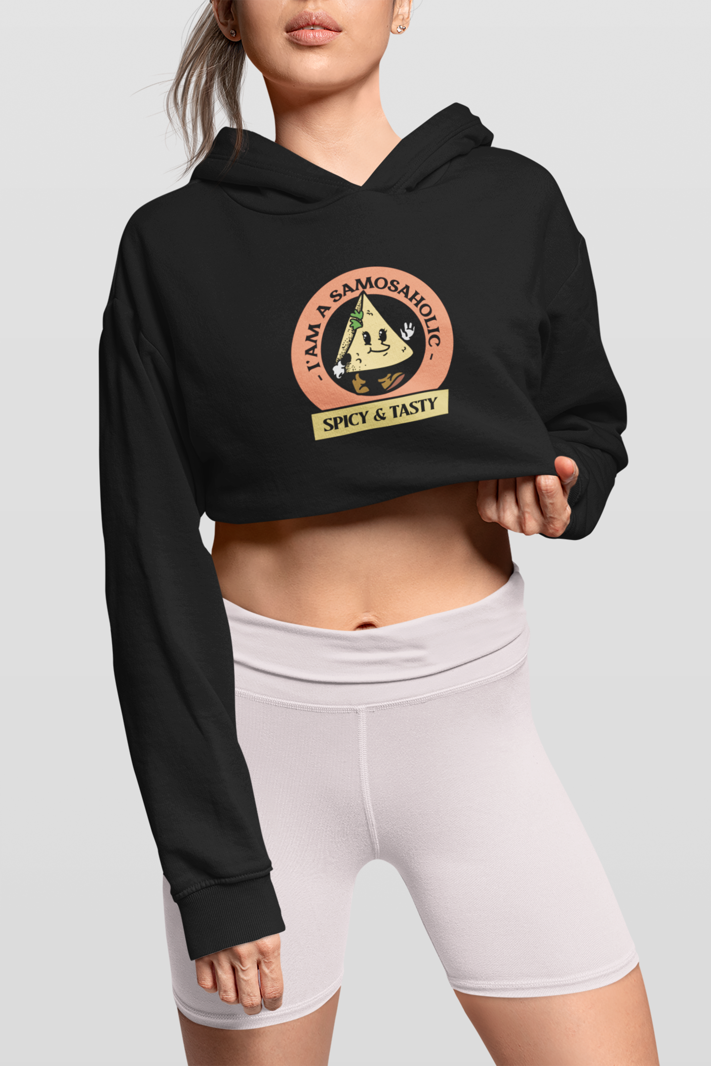 CROP HOODIES : BLACK : SPICY AND TASTY