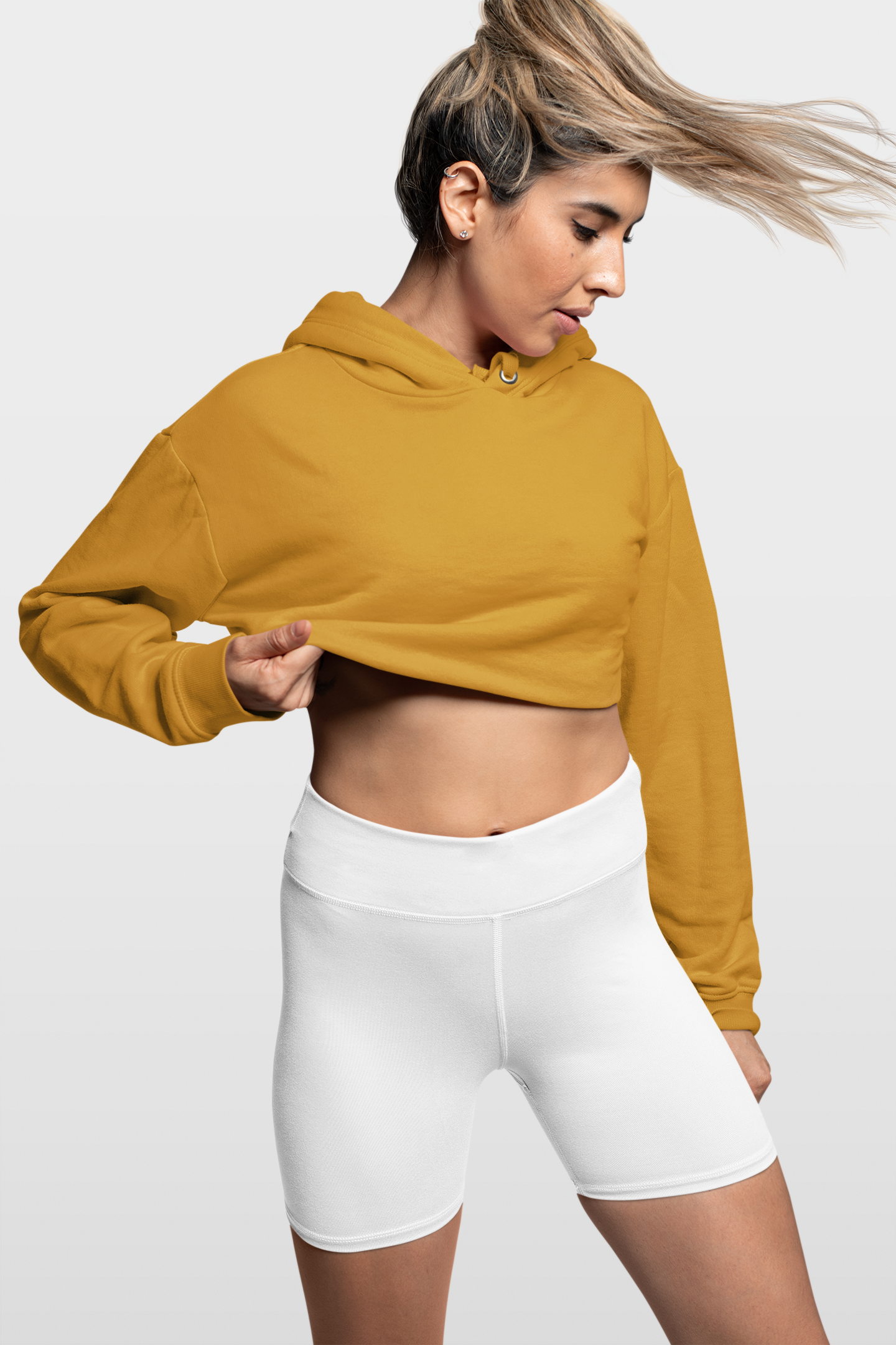 CROP HOODIES MUSTARD YELLOW: SOLIDS