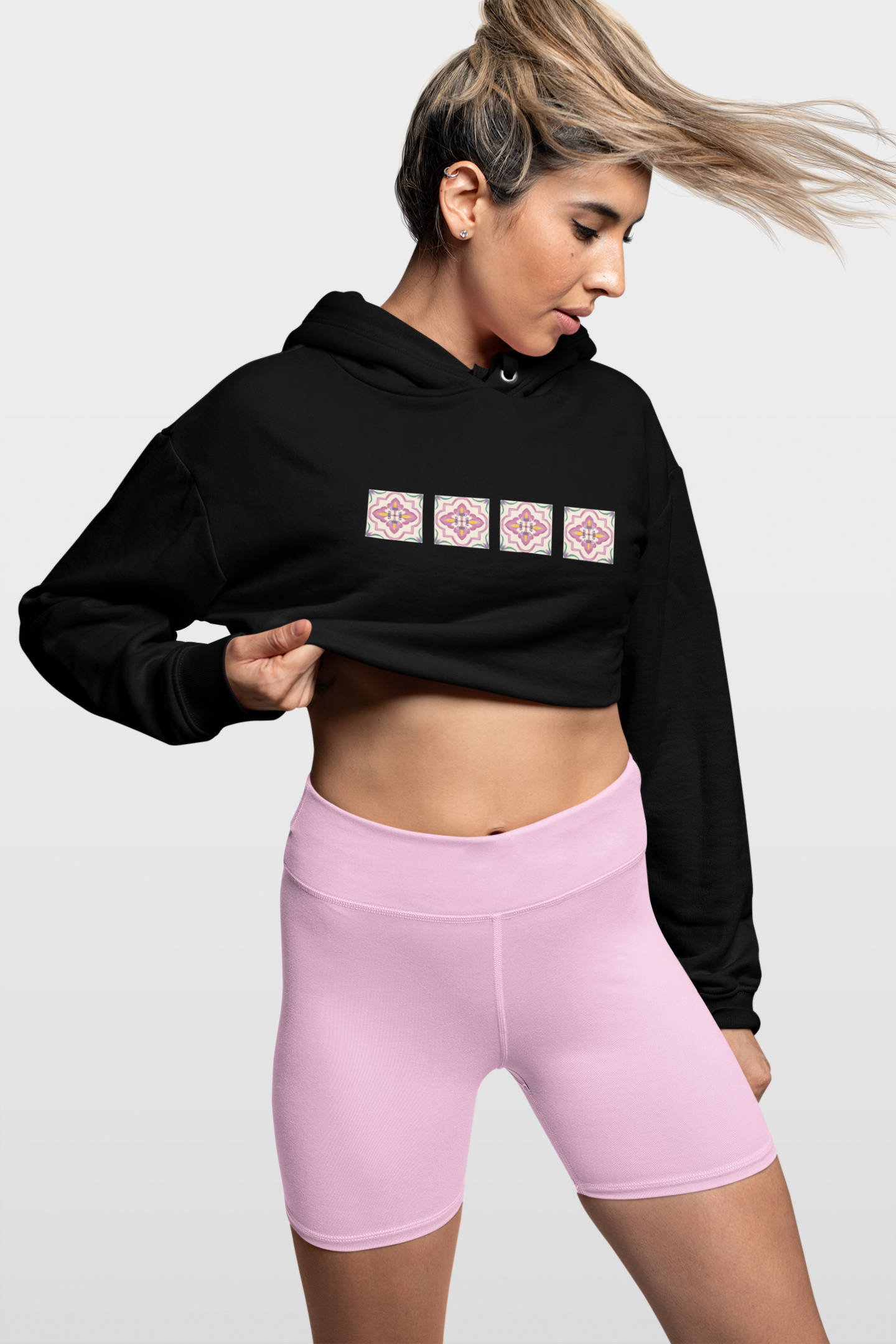 CROP HOODIES : BLACK : PATTERN