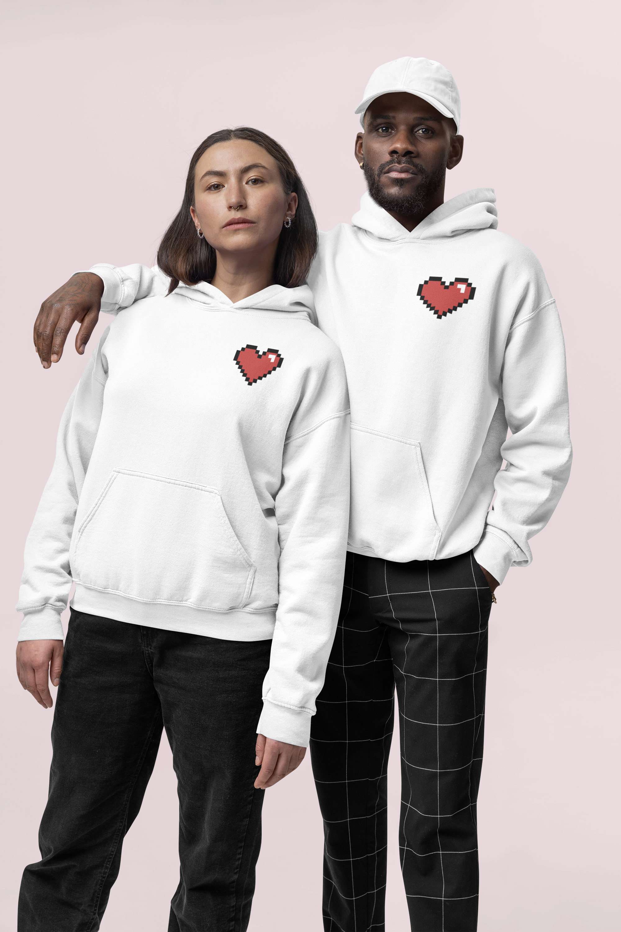 HOODIE WHITE: HEART AT TOP RIGHT