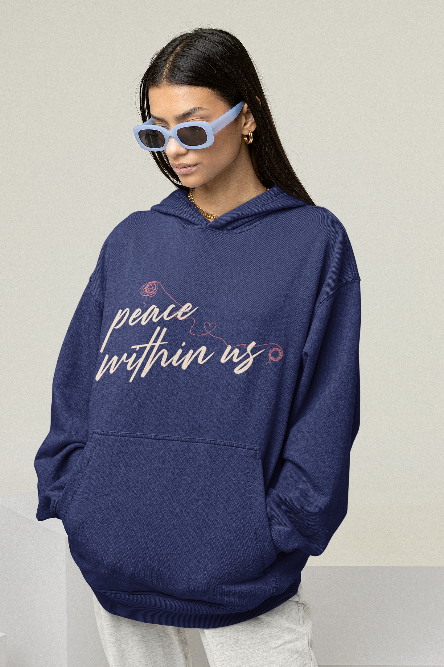 OVERSIZED HOODIES - NAVY BLUE : PEACE