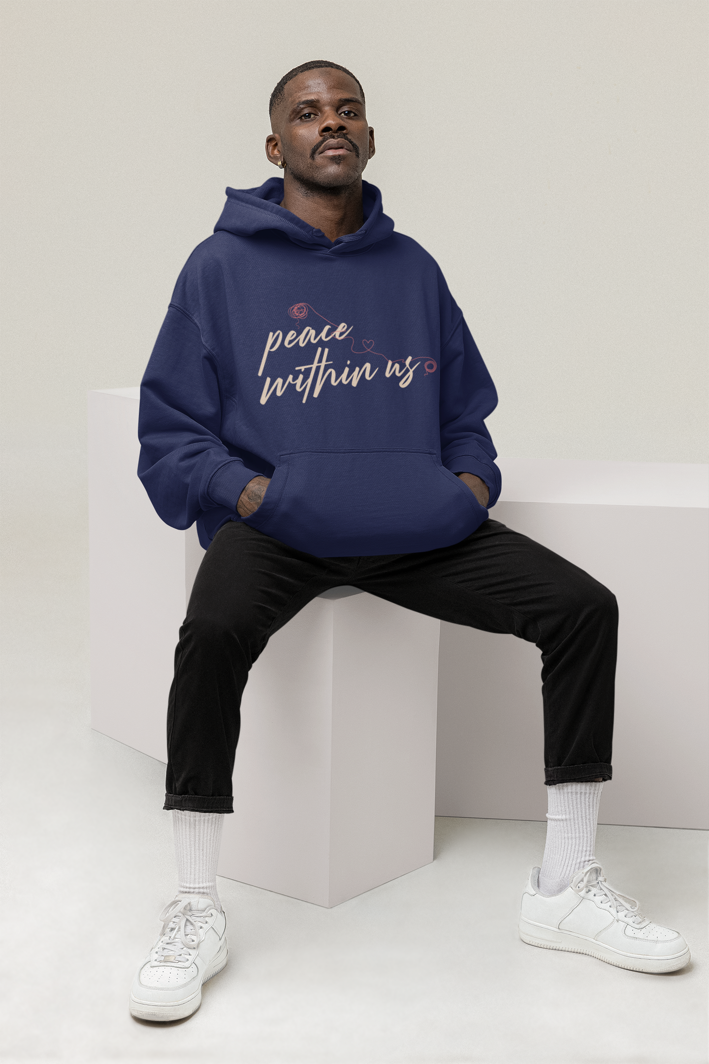 OVERSIZED HOODIES - NAVY BLUE : PEACE