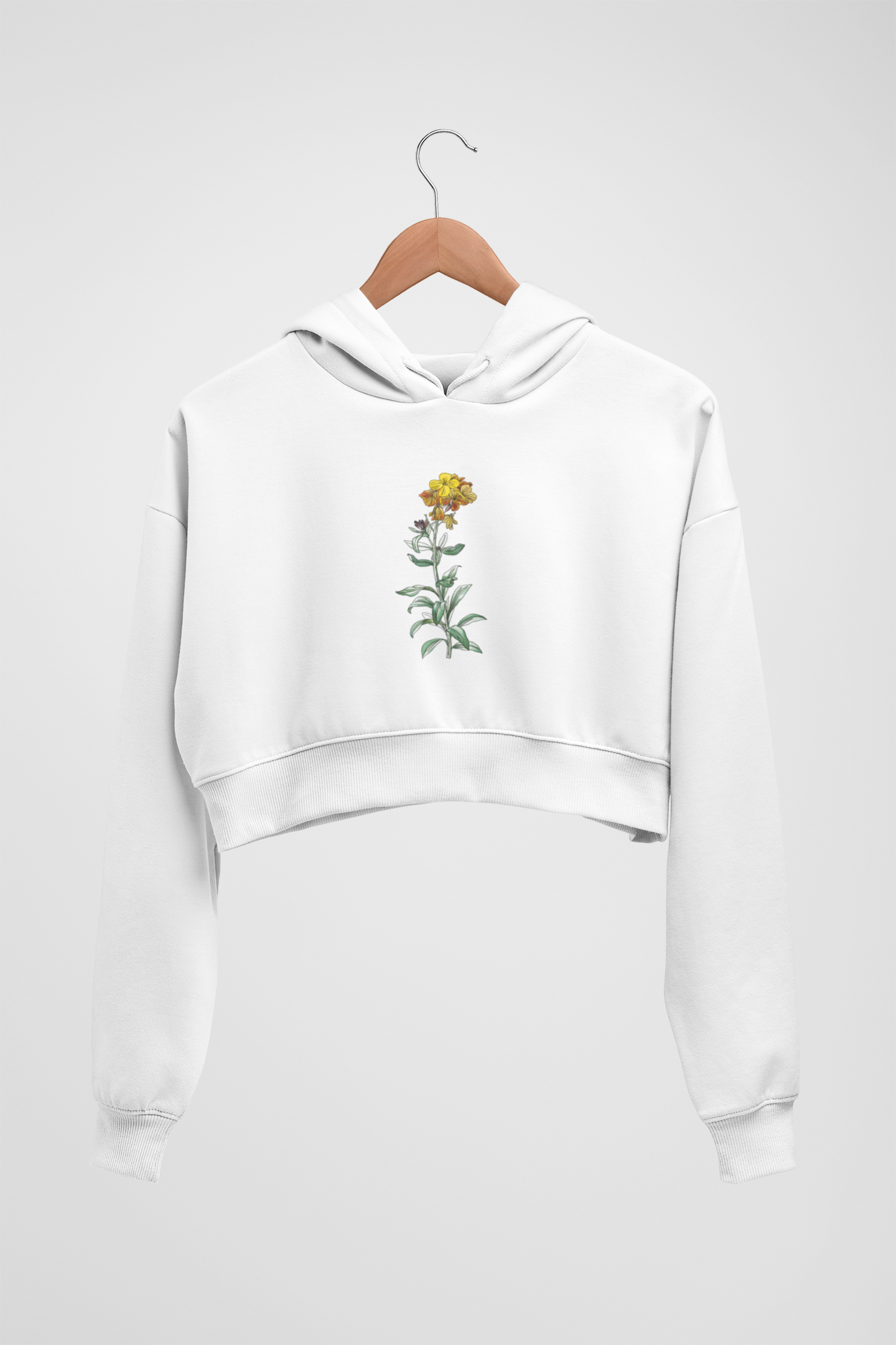 CROP HOODIES WHITE x YELLOW FLOWER
