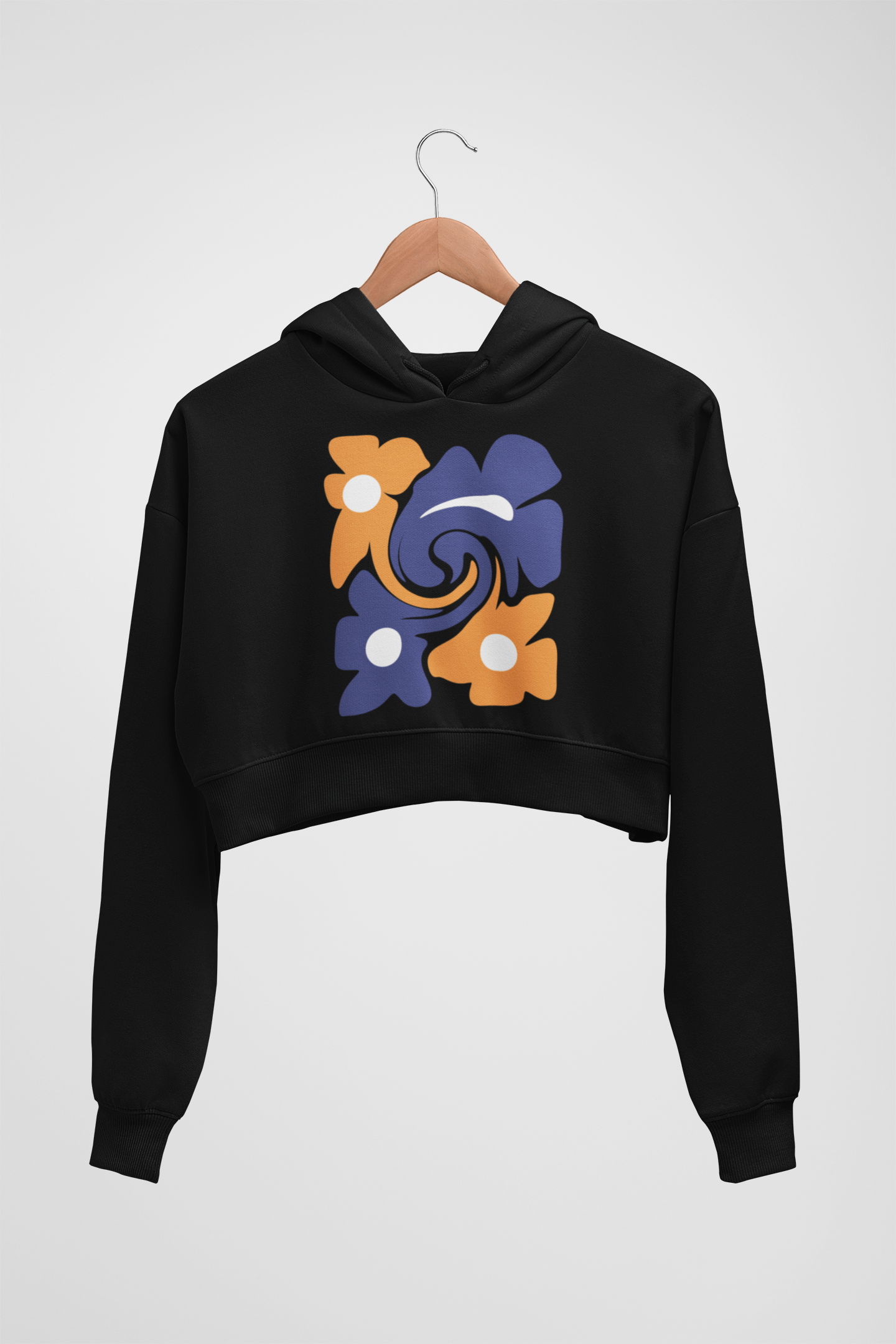 CROP HOODIES BLACK x FLOWERS