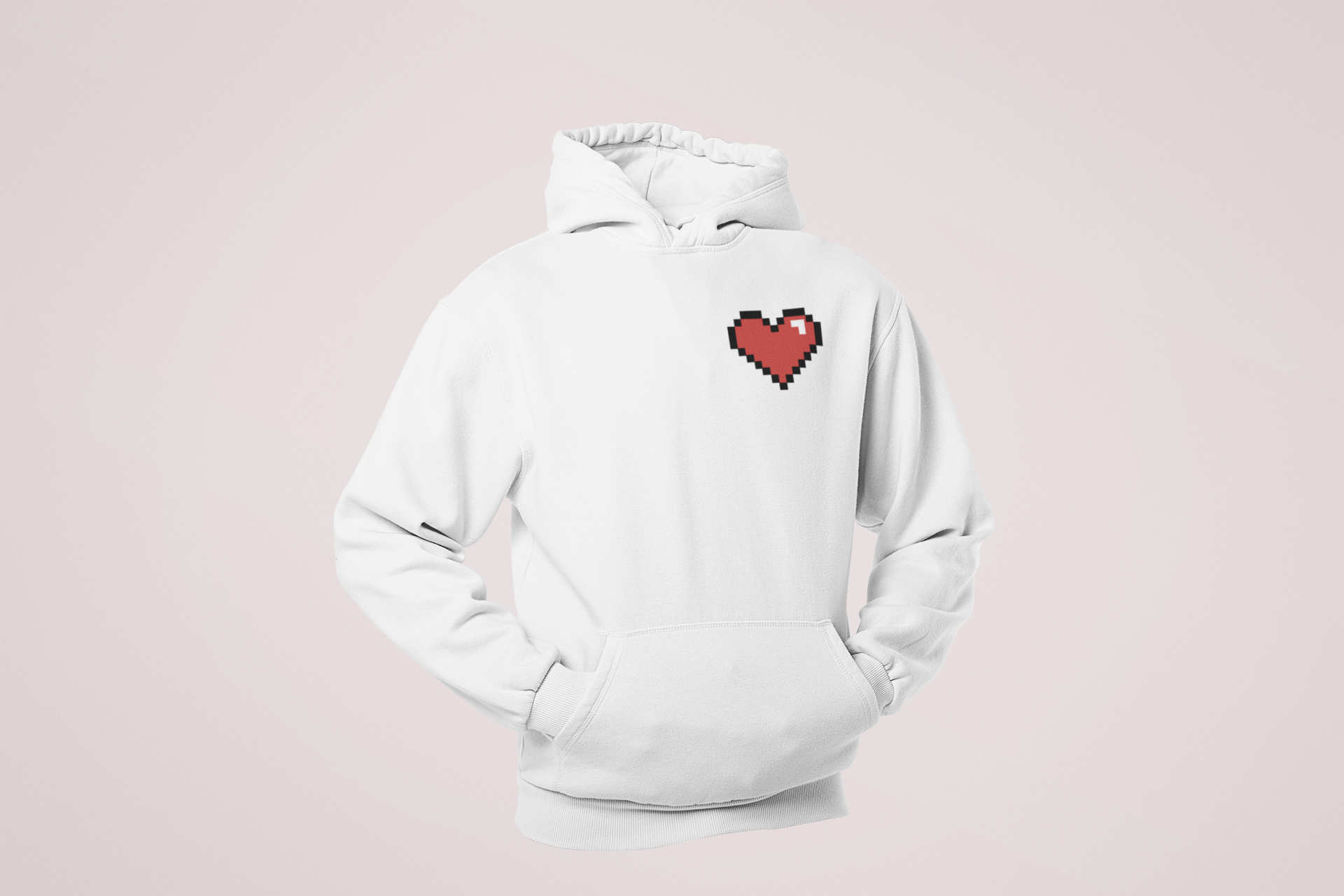 HOODIE WHITE: HEART AT TOP RIGHT