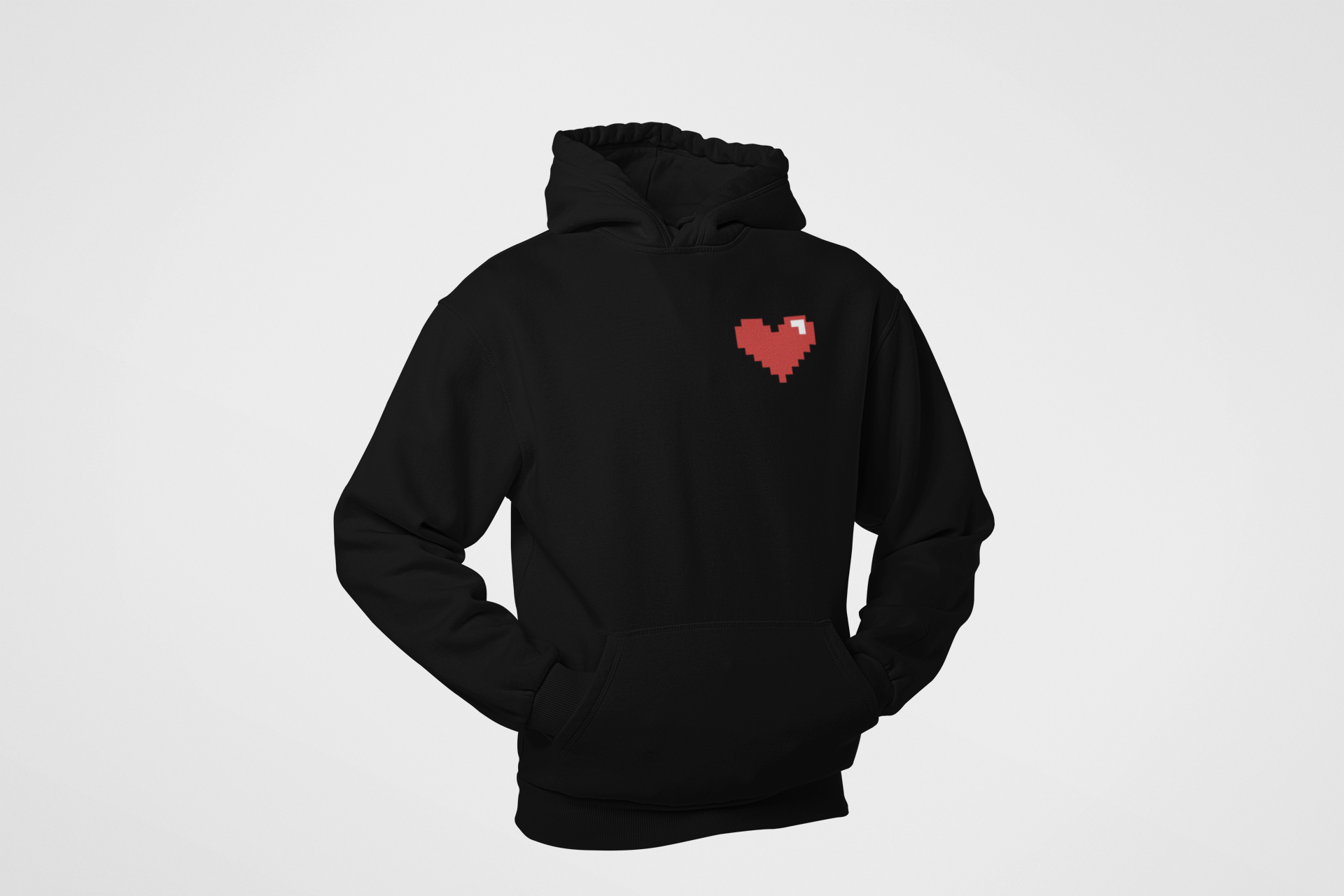 HOODIE BLACK: HEART AT TOP RIGHT