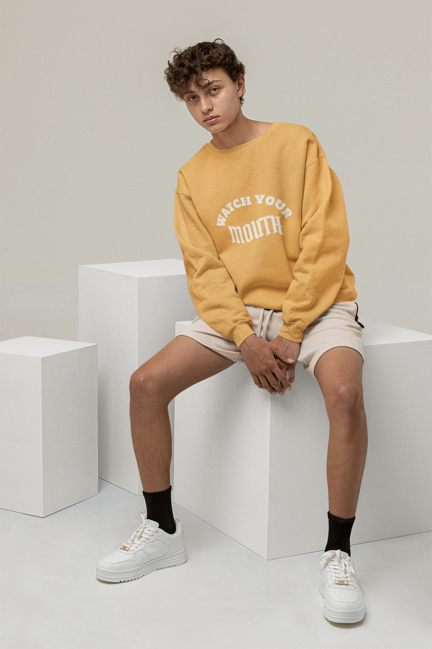 SWEATSHIRTS MUSTARD YELLOW: WATCH YOUR MOUTH