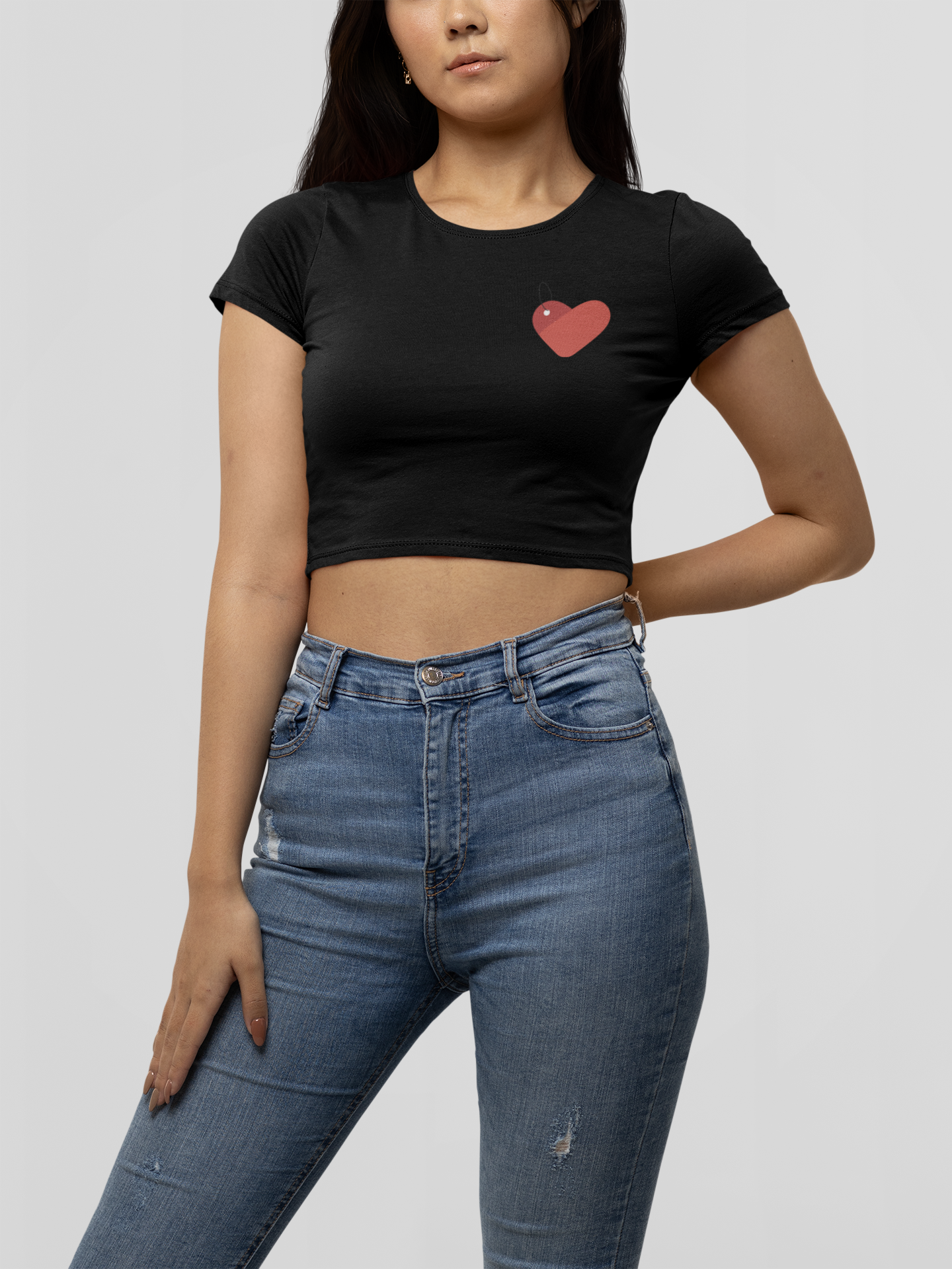 CROP TOP BLACK: PIXELATED HEARTS