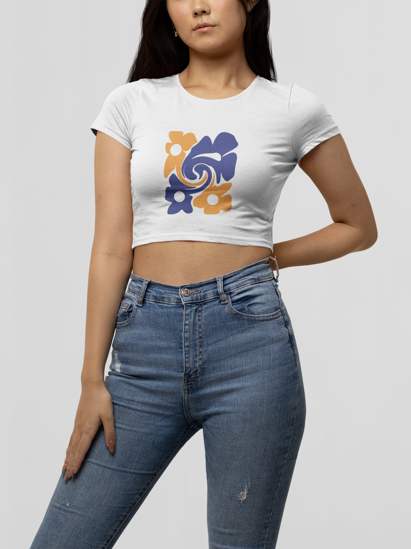 CROP TOP WHITE: FLOWER PATTERN