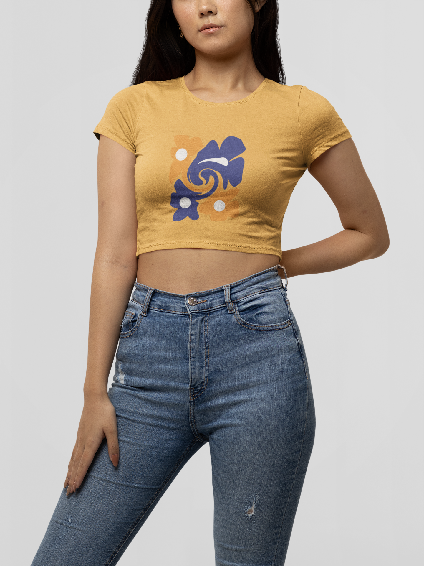 CROP TOP GOLDEN YELLOW: FLOWER PATTERN