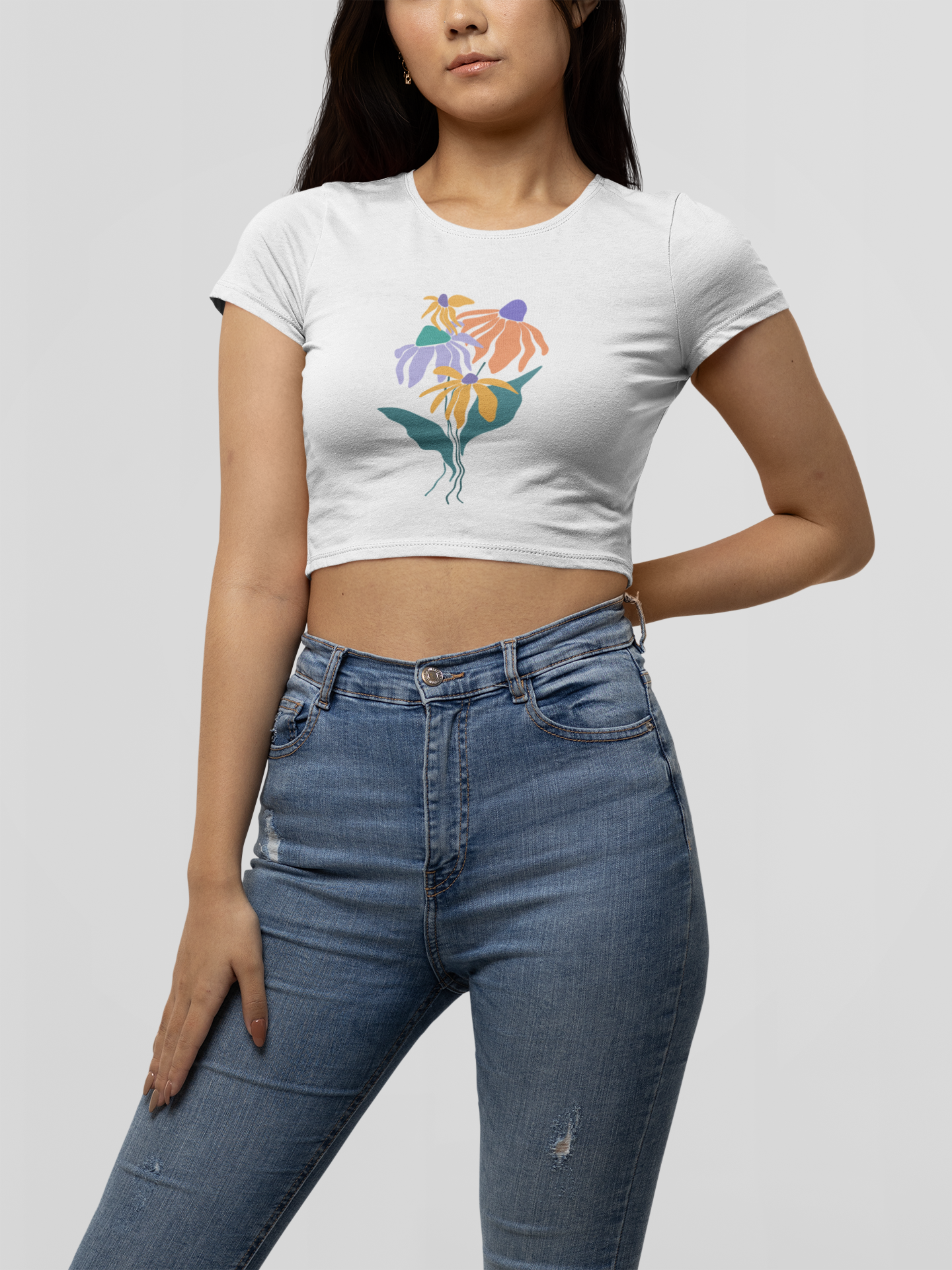CROP TOP WHITE: YELLOW FLOWER