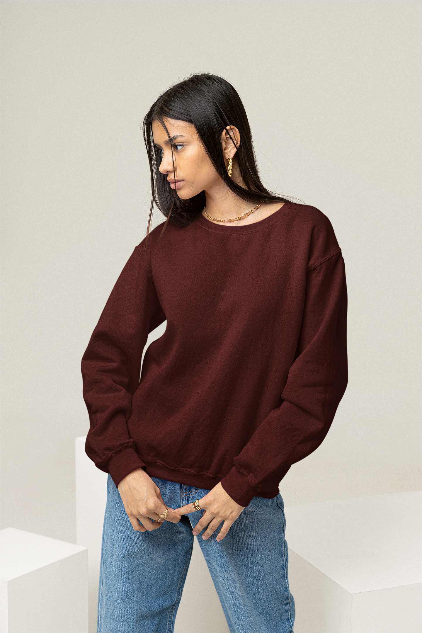 SWEATSHIRTS MAROON : SOLIDS