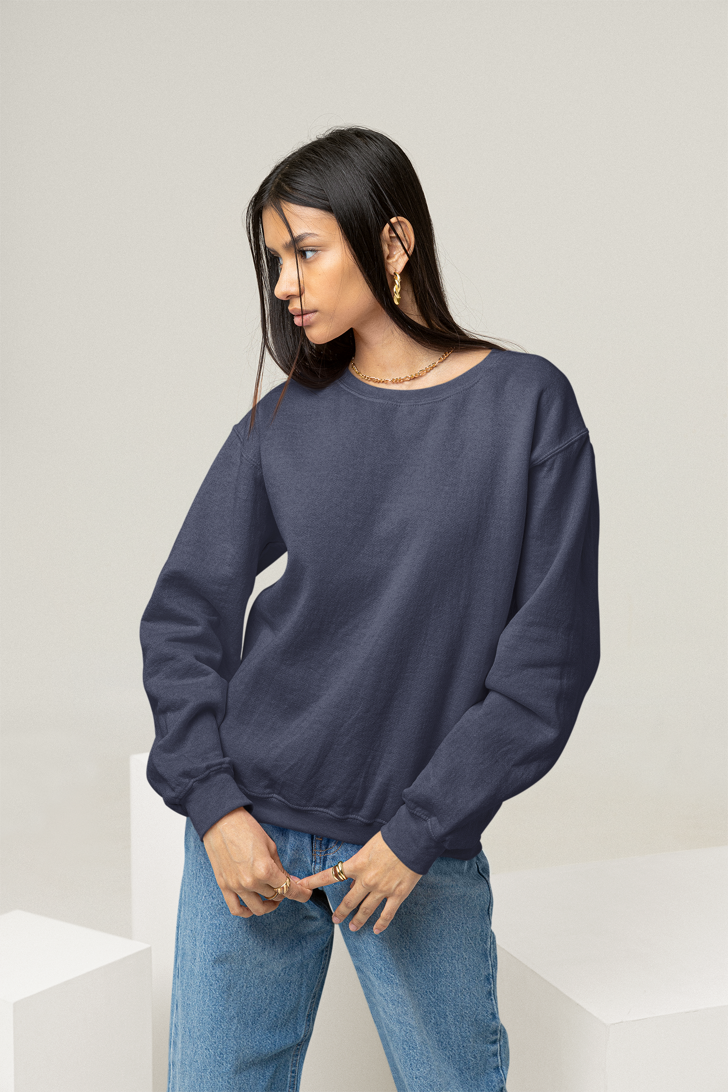 SWEATSHIRTS NAVY BLUE : SOLIDS