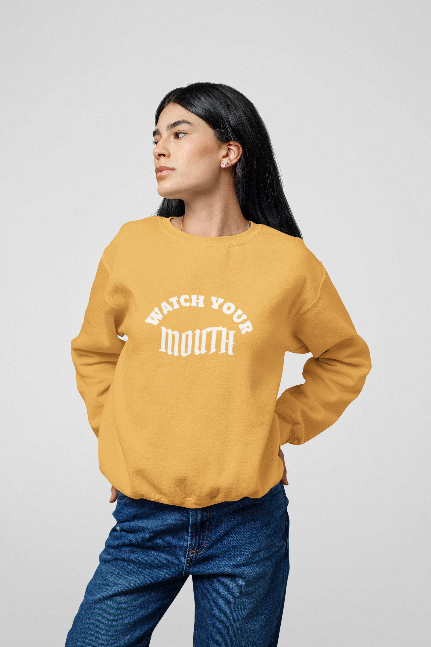 SWEATSHIRTS MUSTARD YELLOW: WATCH YOUR MOUTH