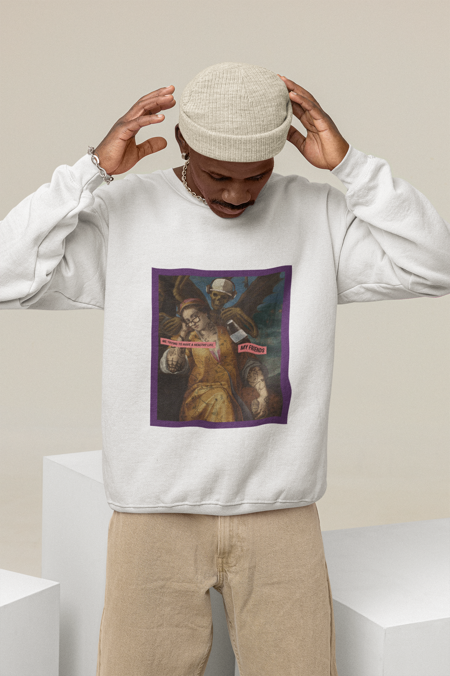 SWEATSHIRTS WHITE: LADY SKULL PRINT