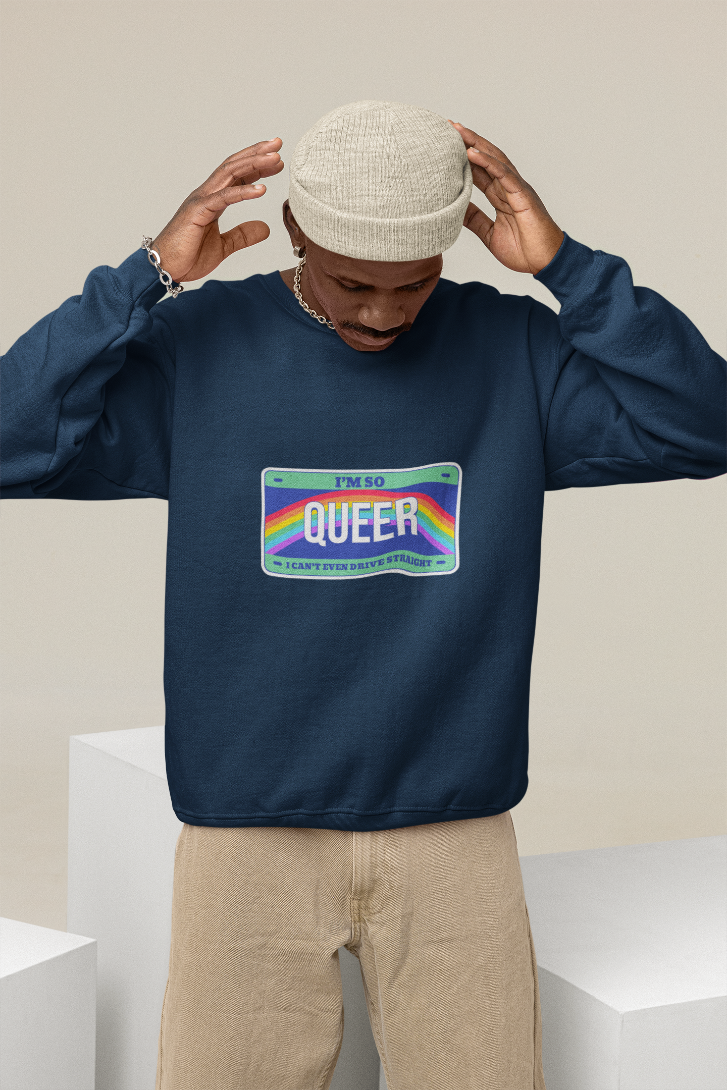 SWEATSHIRTS NAVY BLUE: QUEER