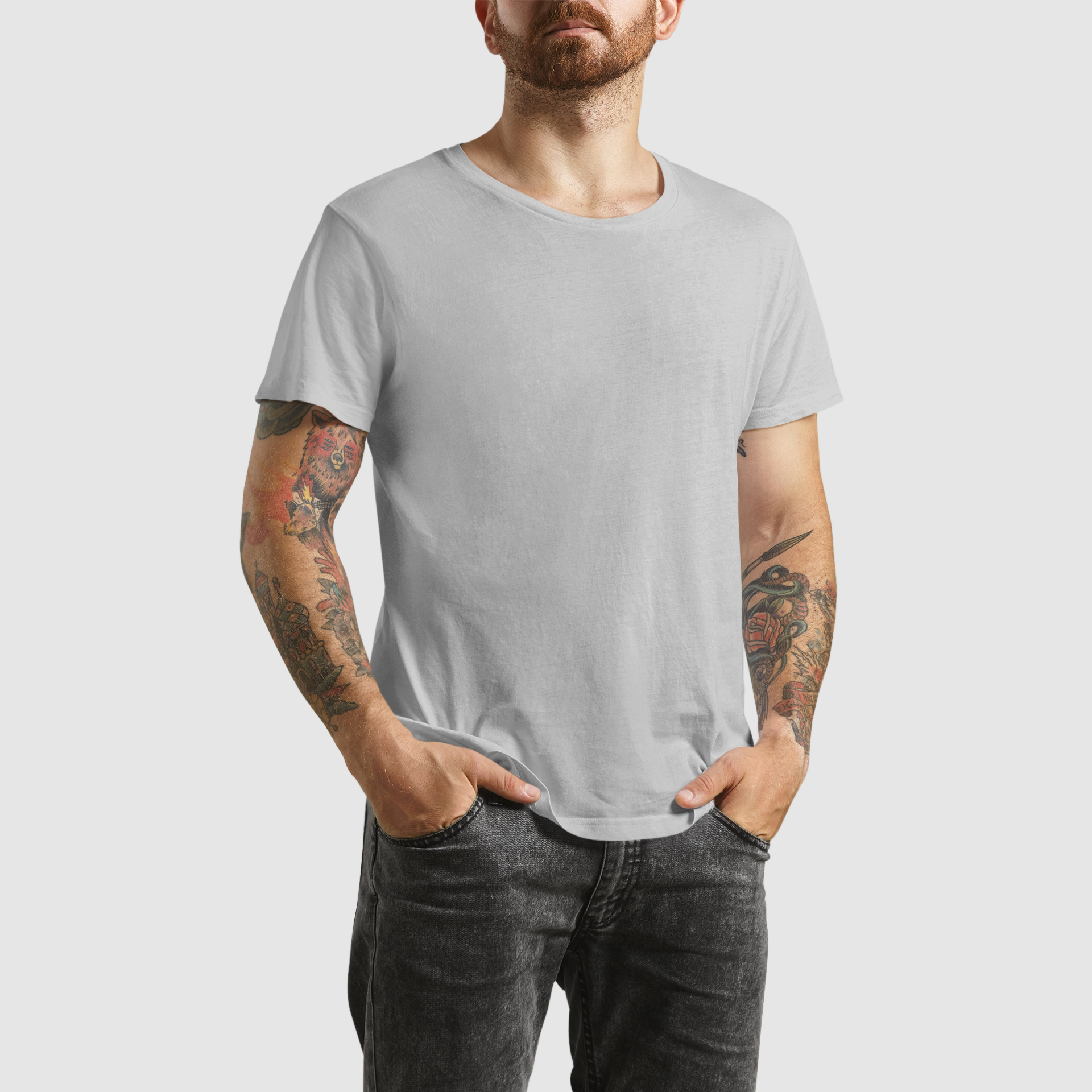 MEN'S T-SHIRT LIGHT GREY MELANGE : SOLIDS