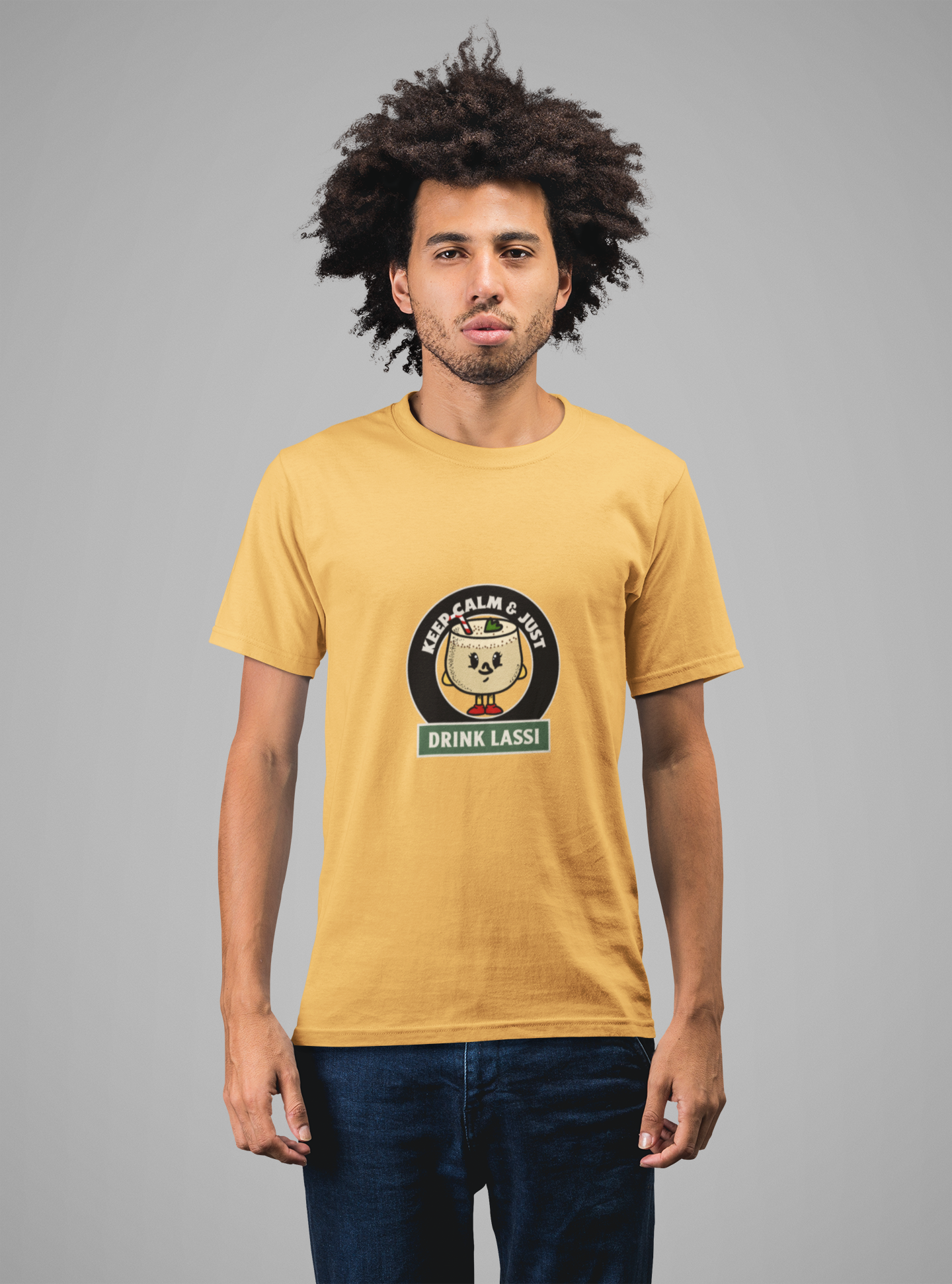 MEN'S T-SHIRT YELLOW: DRINK LASSI