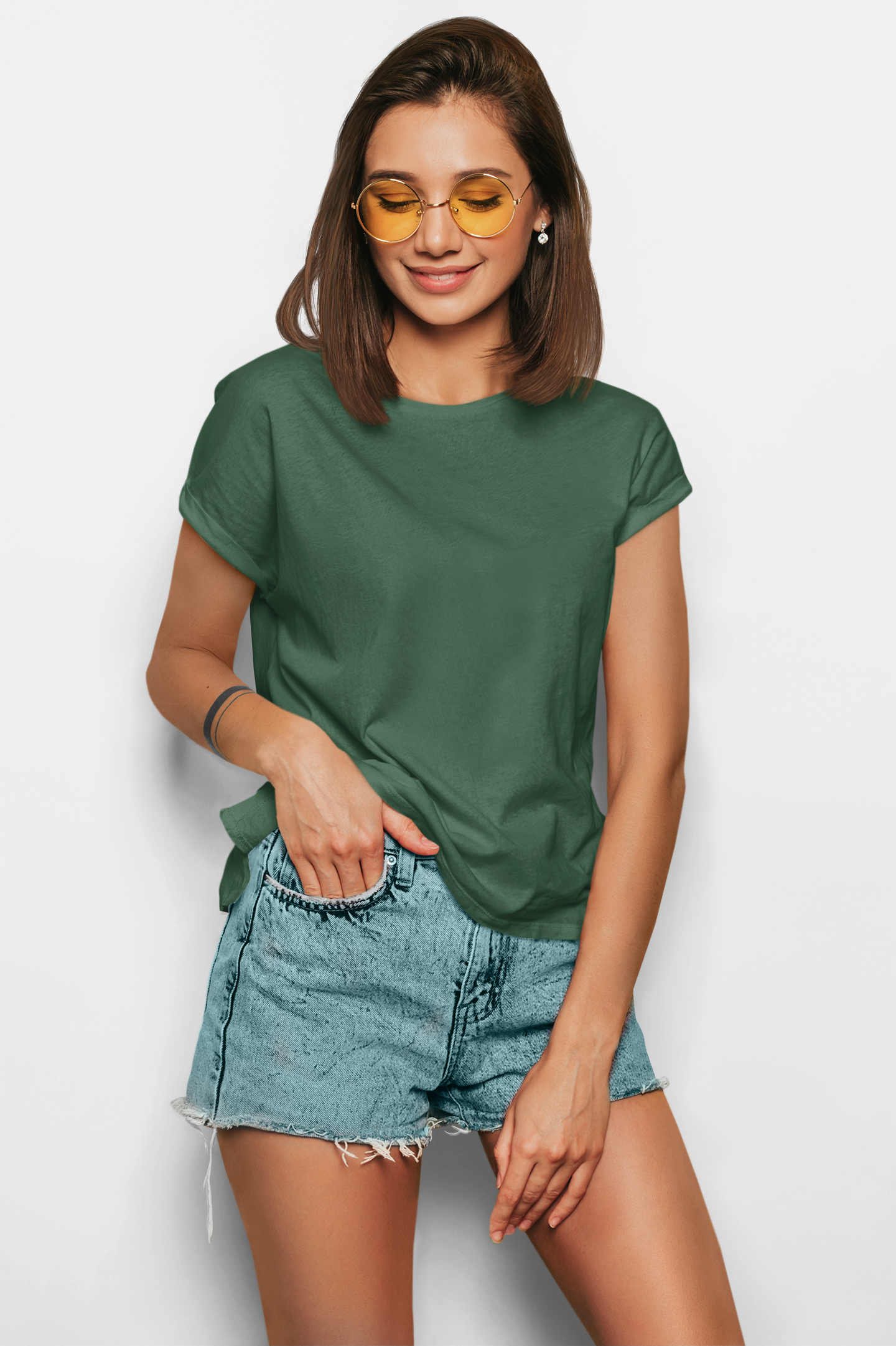 WOMEN'S T-SHIRT BOTTLE GREEN: SOLIDS