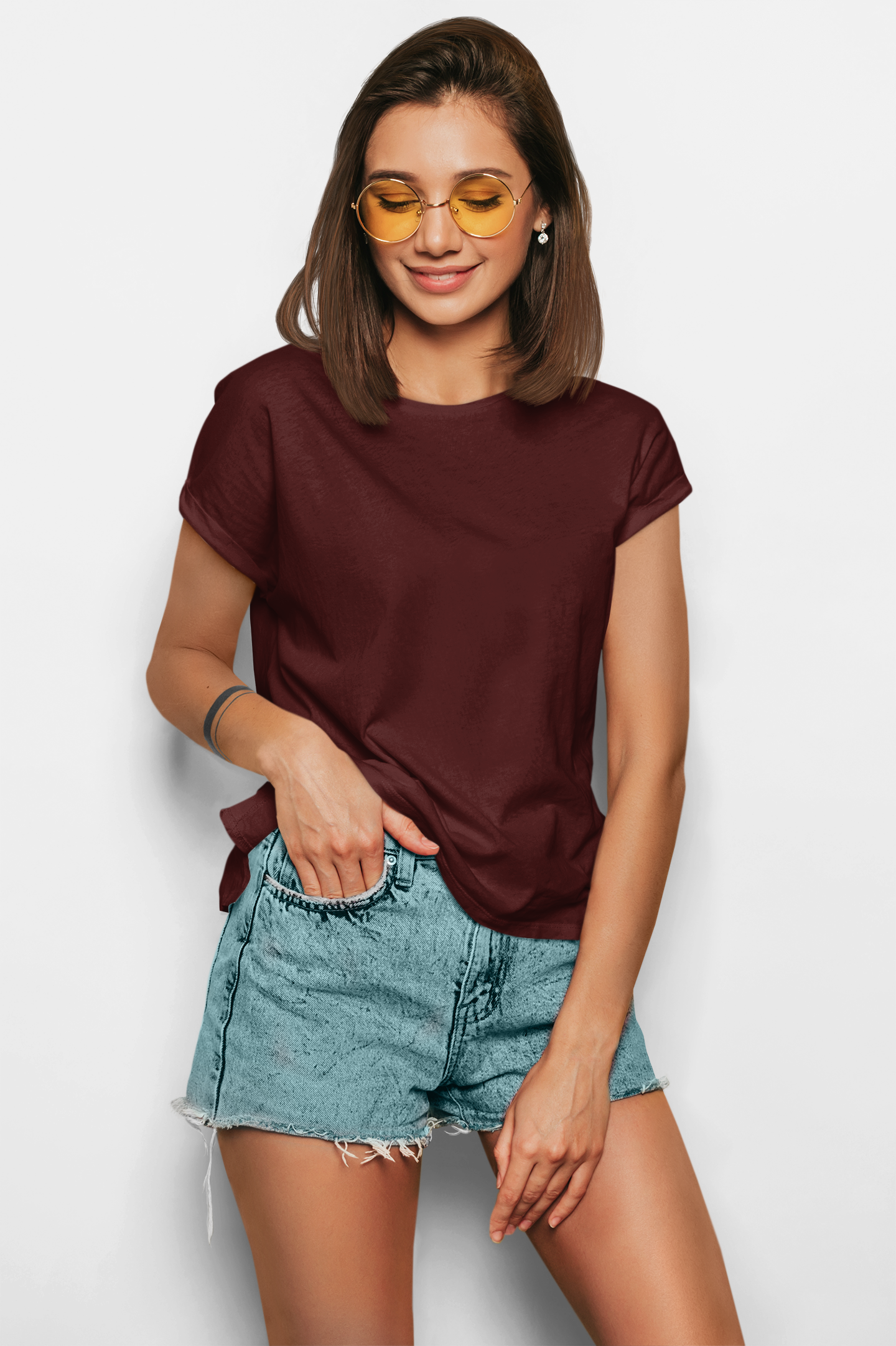 WOMEN'S T-SHIRT MAROON : SOLIDS