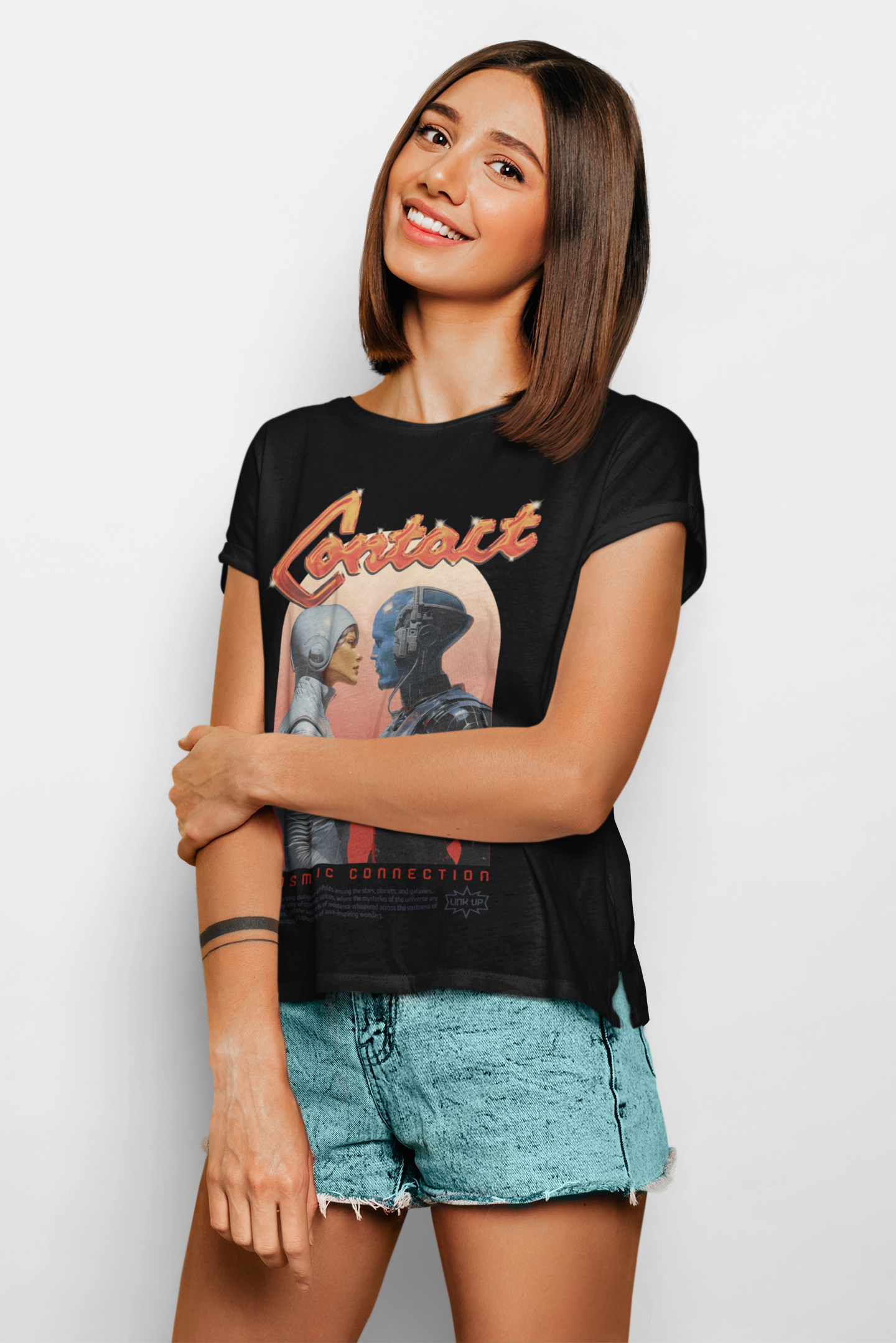 WOMEN'S T-SHIRT BLACK: CONTACT