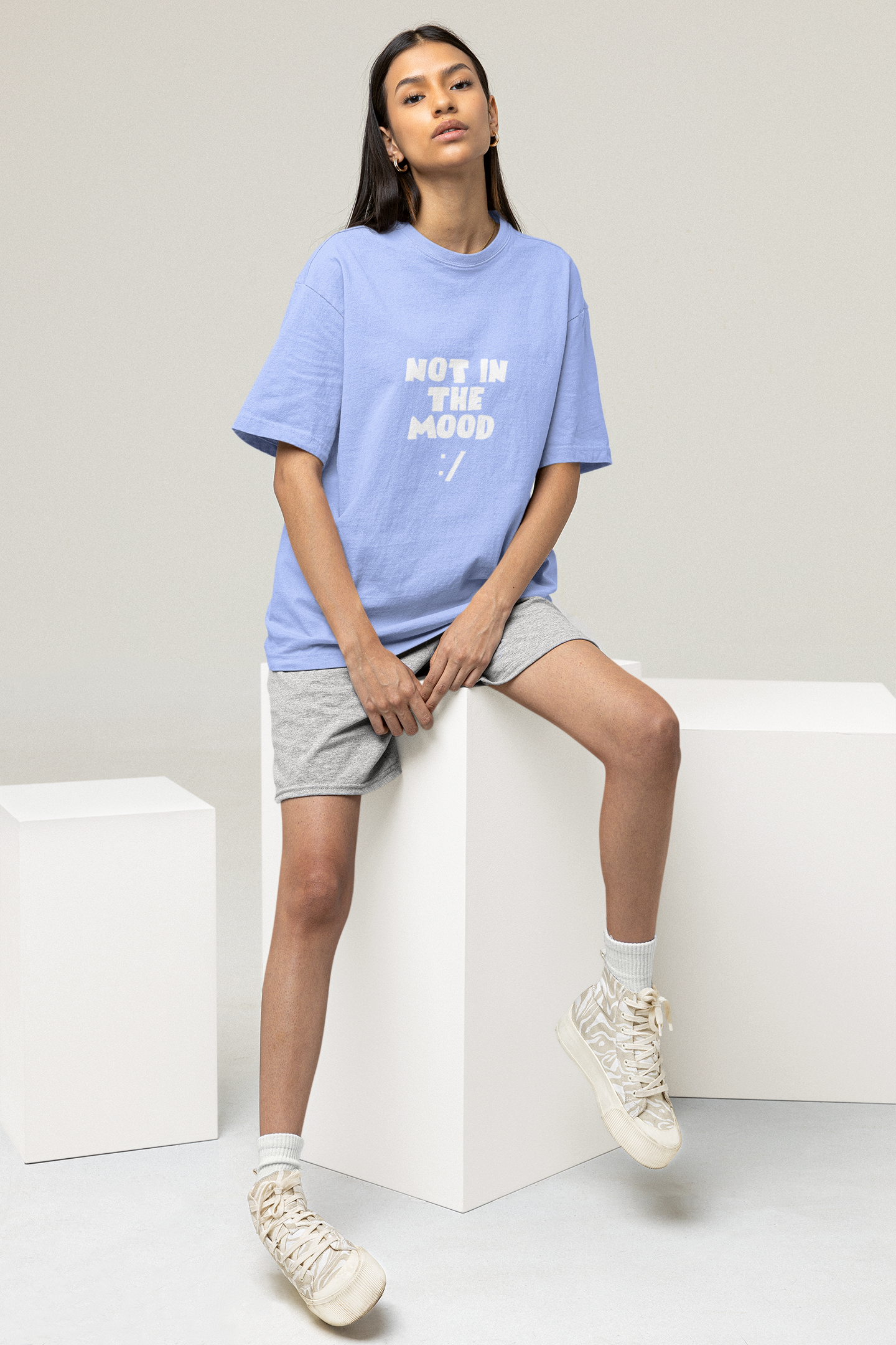 OVERSIZED TSHIRTS BABY BLUE: NOT IN MOOD