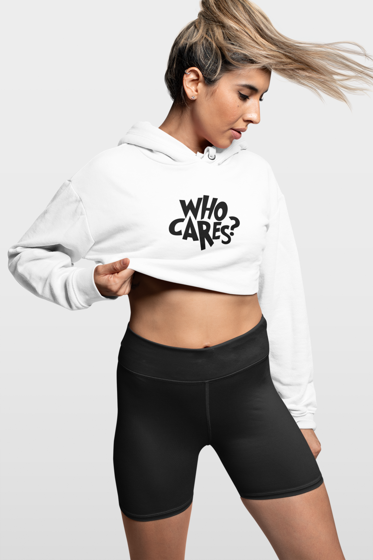CROP HOODIES WHITE x WHO CARES?
