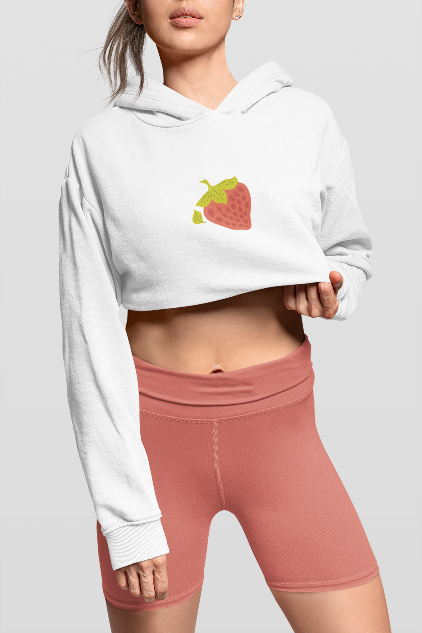 CROP HOODIES WHITE x STRAWBERY