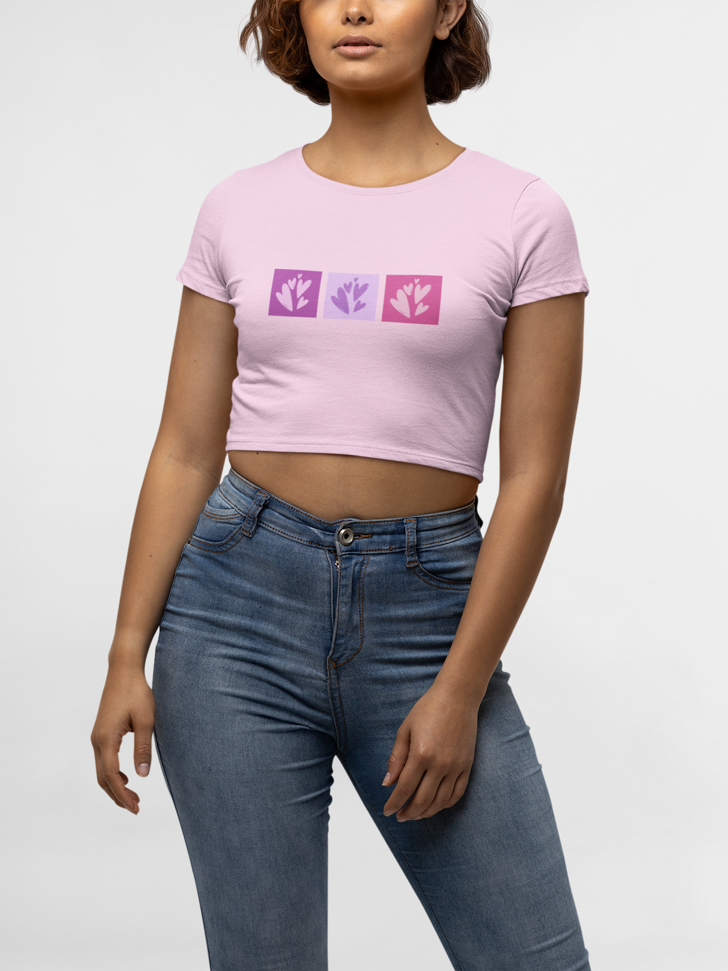 CROP TOP PINK: THREE HEARTS IN A BOX