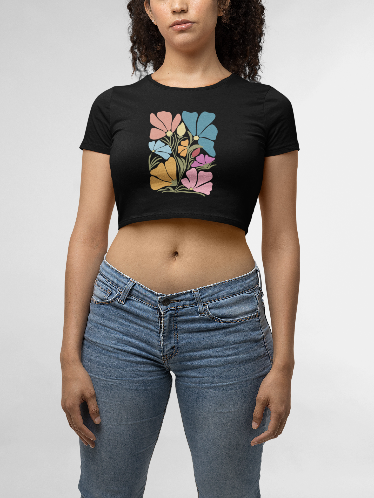 CROP TOP BLACK: FLOWER PATTERN