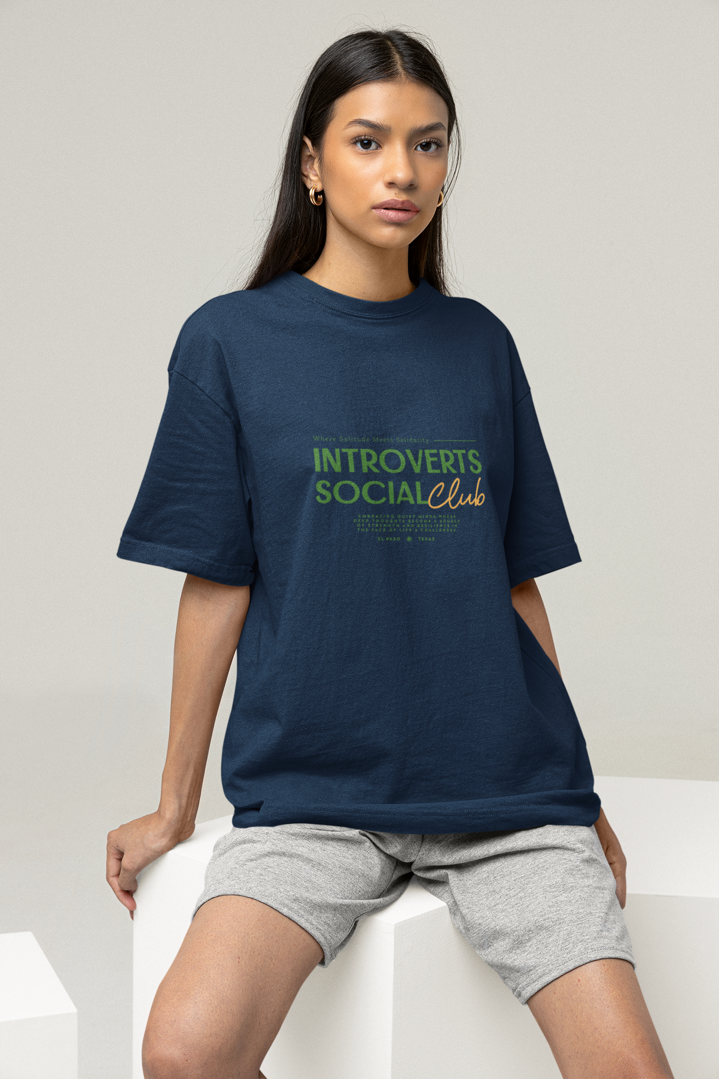 OVERSIZED TSHIRTS NAVY BLUE: INTROVERT