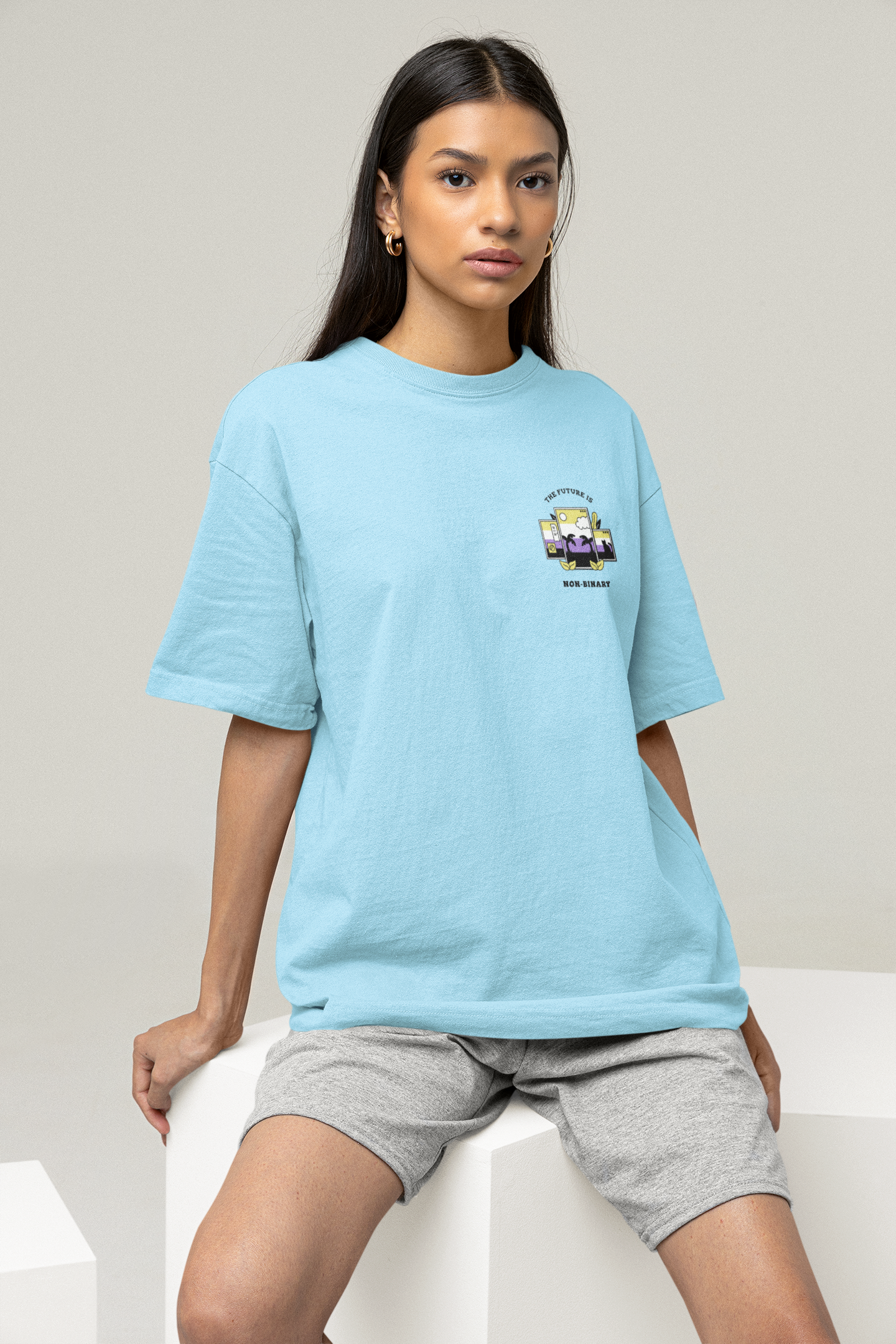 OVERSIZED TSHIRTS BABY BLUE : THE FUTURE IS NON BINARY